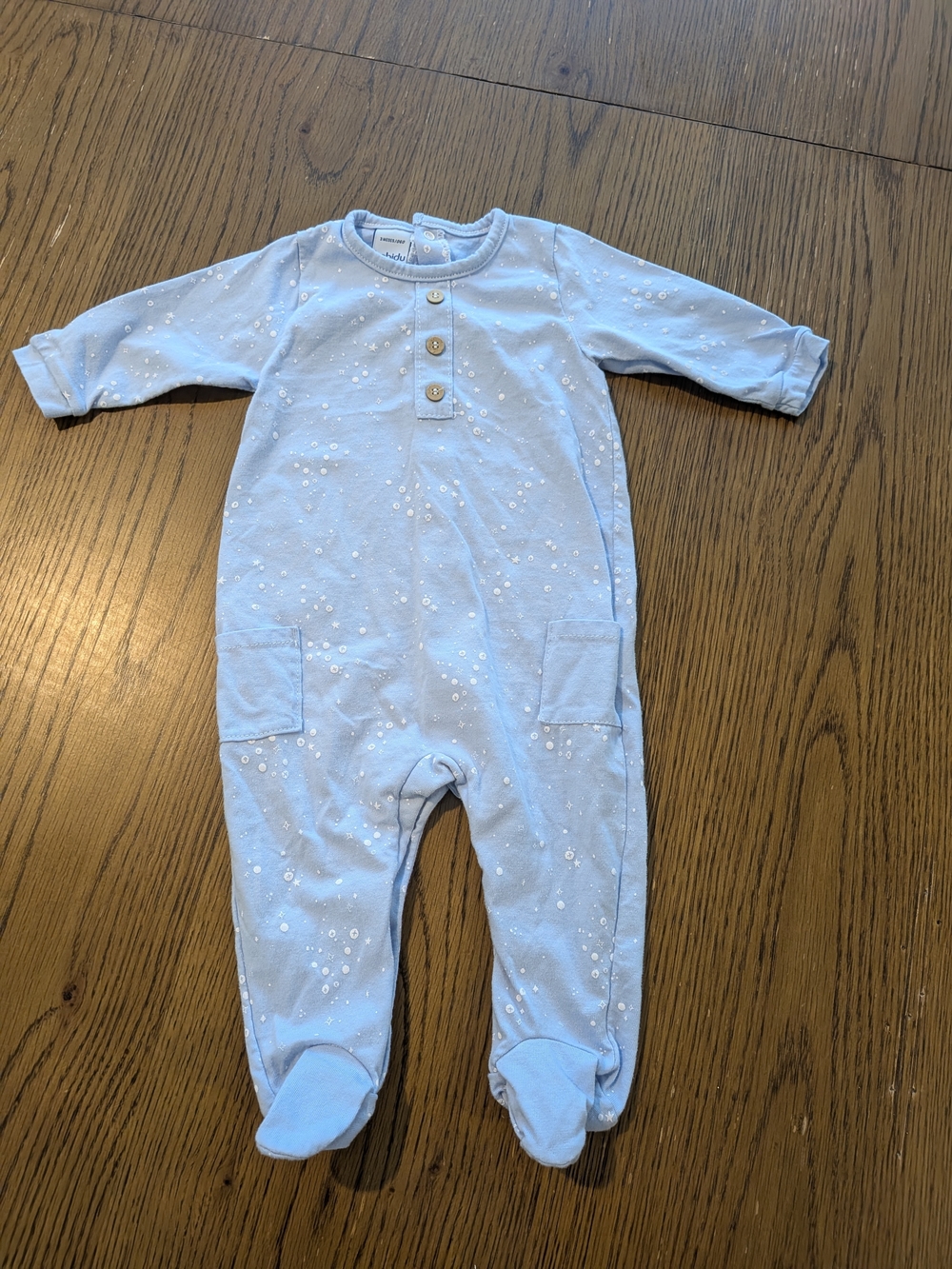 Babidu Soft Blue Footed One-Piece for Babies, Sz. 3 Months